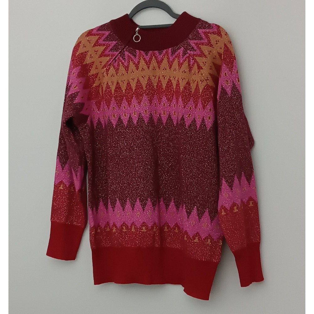 Denim & Co. Signature Sweater Women's Size M Fair Isle Mock Neck Pullover NEW